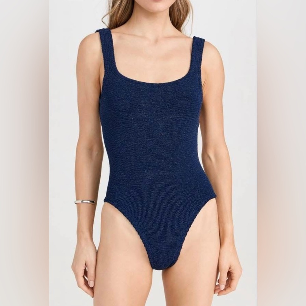 Hunza G navy blue sparkly square neck one piece Like New